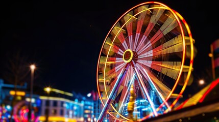 Colorful light ferris wheel at night carnival middle city