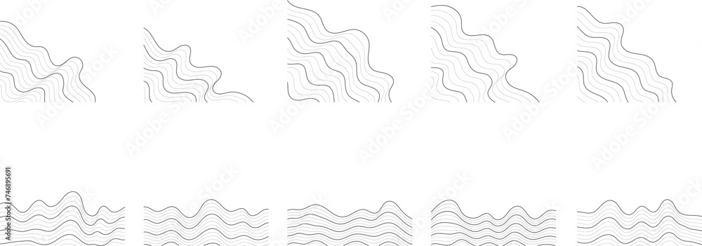 Poster aesthetic wavy corner line, curvy lines composition. organic line pattern with abstract elements. se