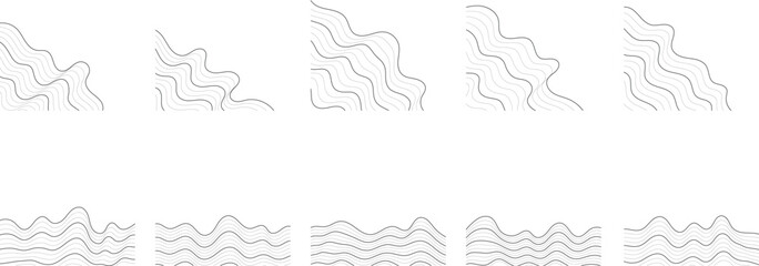 Aesthetic Wavy Corner Line, Curvy Lines Composition. Organic Line Pattern with Abstract Elements. Seamless Vector Pattern with Curve Waves. Decoration Shape for Banner Design