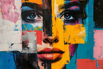 Contemporary pop art collage of female lips  abstract and creative design