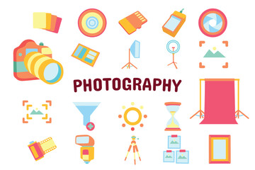 Photography Flat Vector Illustration Icon Sticker Set Design Materials