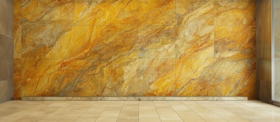 The room is empty, with a prominent feature being the yellow marble wall. The wall adds a touch of luxury to the space, creating a stylish and modern interior design.