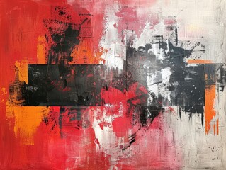 Abstract Red and Black Painting on Canvas.