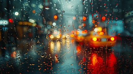 Obraz premium Rainy Night City Lights Through Wet Glass.