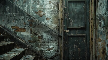 Fototapeta na wymiar Old Weathered Staircase and Door Texture.