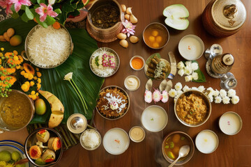 Fototapeta na wymiar A festive table spread with traditional Ugadi dishes