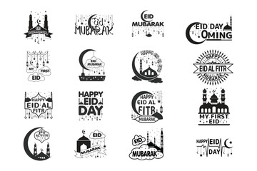 Obraz premium Eid Al Fitr Typography Bundle, Eid Day, My First Eid, Eid Mubarak, Islamic Typography Bundle, Eid Al Fitr, Islamic calligraphy Bundle, Calligraphy Design, Logo Design, Graphic Design, Vector Design