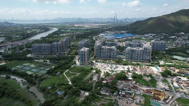 The residential development project in the Northern Metropolis area of ​​Kam Tin Yuen Long New Territories Hong Kong,surrounded by agricultural land and villages