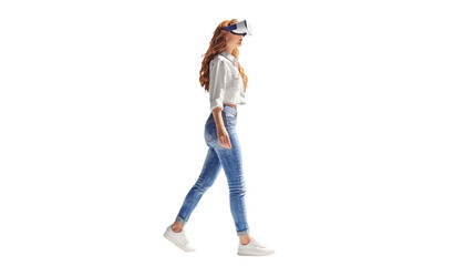 woman using a VR headset, isolated on white