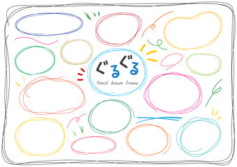 ぐるぐるペンタッチの落書きラインフレーム/カラフルライン