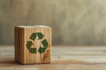 Wooden block with recycling symbol, concept of preserving the environment, Earth Day, save the planet.