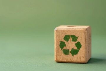 Wooden block with recycling symbol, concept of preserving the environment, Earth Day, save the planet.