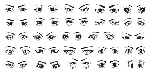 Set of hand drawn japanese style of eye with different emotions. - obrazy, fototapety, plakaty