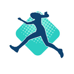 Silhouette of a slim female jump pose. Silhouette of a casual woman jumping