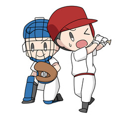 野球で空振りするバッターのイラスト・男子