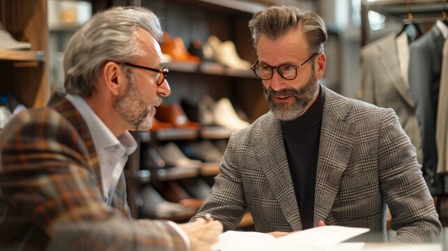 Lawyer and client talking The lawyer dresses elegantly and carefully explains the contract to the client. Convey professionalism and expertise