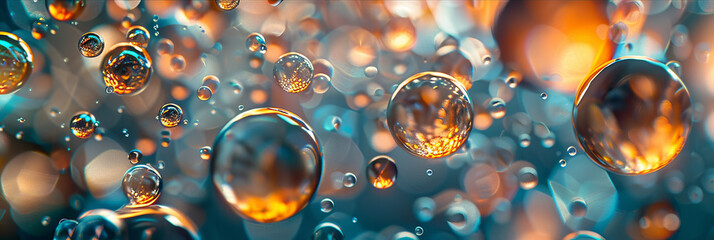 floating bubbles in water, in the style of dark gold and light cyan, generative AI