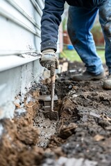 Close-Up Inspection of Damaged House Foundation