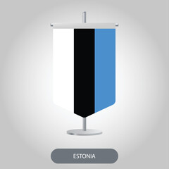 Estonia table flag icon isolated on light grey background. Estonia vertical desk flag icon on barely white background.