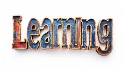 The word Learning isolated on white background made in Display Typography style. Decorative lettering of a word Learning. Creative postcard. Ai Generated Digital art poster.