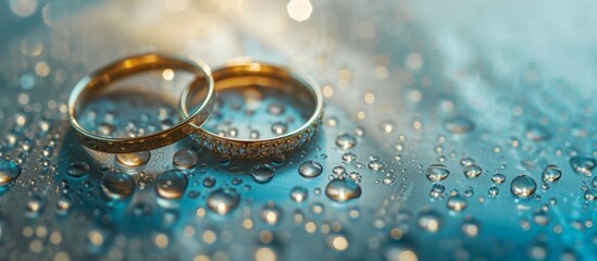 Obraz na płótnie Canvas [Two wedding rings symbolizing love and unity on a serene blue background]