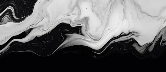 This black and white abstract painting features intricate marble-like designs on a stark black background. The contrast between the colors creates a visually striking piece for interior decoration and