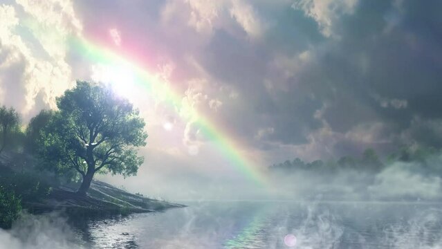 rainbow after storm. nature background. seamless looping overlay 4k virtual video animation background