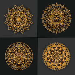 Luxury golden mandala illustration vector background 4 design bundle pack