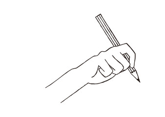 鉛筆を持つ手　白塗り手書風線画イラスト