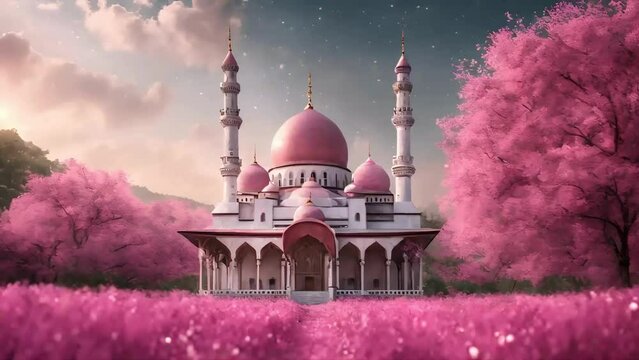 islamic lantern in the night fantasy ramadan kareem, ramadan decoration with arabic lantern and candle in the night. seamless looping time-lapse virtual 4k video animation background.	