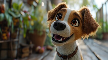 Cute baby puppy smiling. Cartoon animation style. Created with Generative AI. - obrazy, fototapety, plakaty