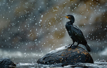 cormorant on a rock at the water