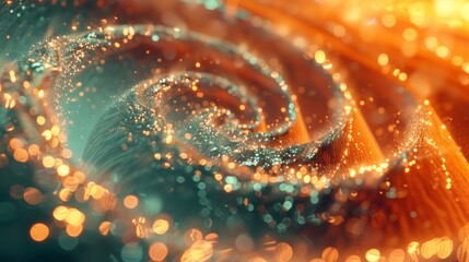 Spiral light track with sparkling bokeh, dynamic motion concept