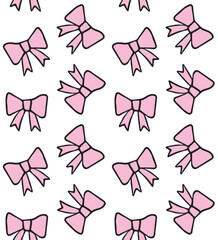 Vector seamless pattern of pink hand drawn sketch doodle bow ties isolated on white background