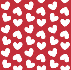 Vector seamless pattern of hearts isolated on red background