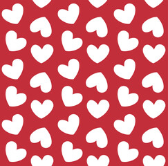 Vector seamless pattern of hearts isolated on red background