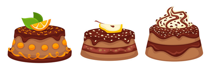 Chocolate desserts with mousse and cream vector
