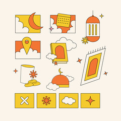 illustration icon aesthetic retro style 70s 80s outline bright colors modern  ramadan vibes