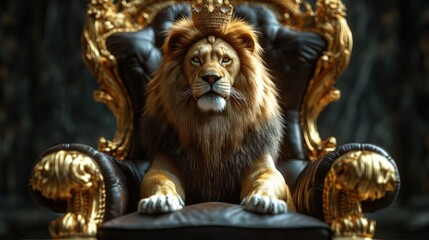 Royal lion sitting on a throne. Created with Generative AI.