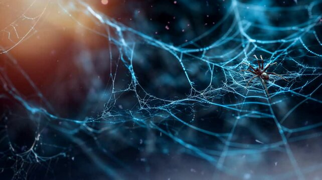 Spider web scene with dark background, animated virtual repeating seamless 4k