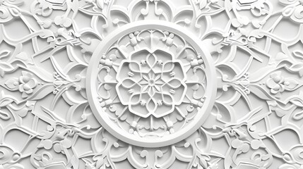 Islamic ornament vector , persian motiff . White background . Light 3d ramadan islamic round pattern elements . Geometric circular ornamental arabic symbol vector . White background