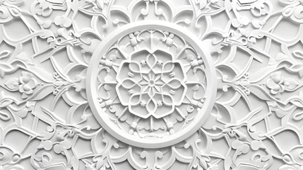 Fotobehang Islamic ornament vector , persian motiff . White background . Light 3d ramadan islamic round pattern elements . Geometric circular ornamental arabic symbol vector . White background © artfisss
