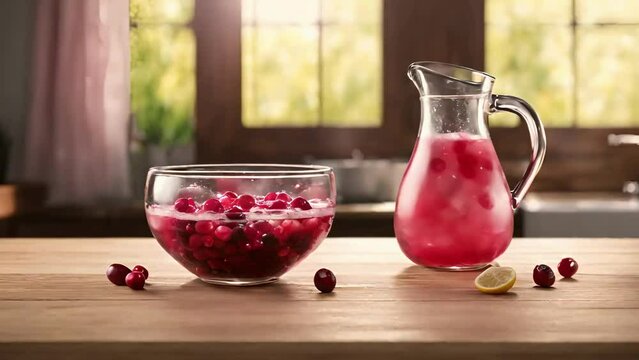 Pink juice pouring scene, juice in jug, Selective focus. drinks, pouring juice into jug, stock life, stock video aniamtion, looping animation, 4k stock video, berries, smoothie, videos, ai video	
