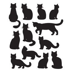 Isolated Cats on the white background. Animals silhouettes. Vector EPS 10.	