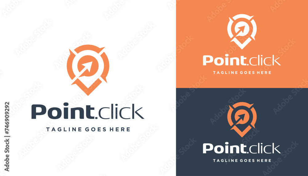 Poster pin map gps pointer with search button for searching location address logo design