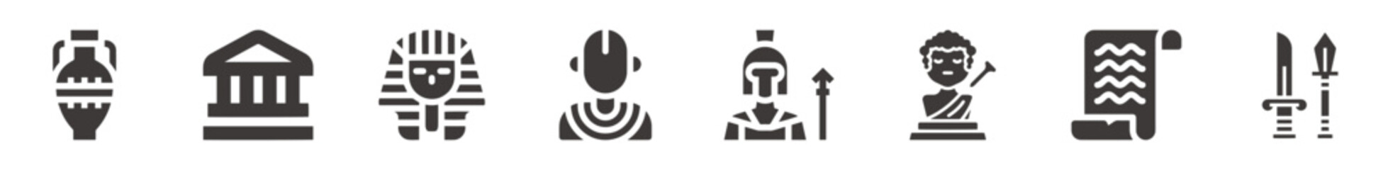 Museum and exhibition flat icons set isolated on white background.