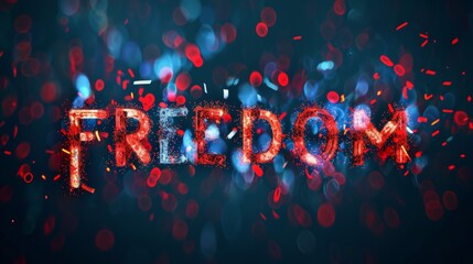 Ambient Lighting Freedom concept creative horizontal art poster. Photorealistic textured word Freedom on artistic background. Ai Generated Liberty and Independence Horizontal Illustration..