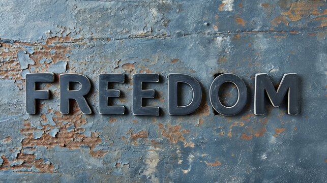 Black Marble Freedom concept creative horizontal art poster. Photorealistic textured word Freedom on artistic background. Ai Generated Liberty and Independence Horizontal Illustration..