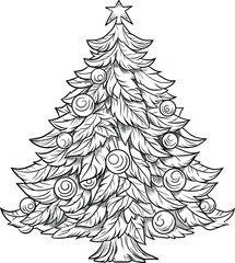 Fototapeta premium Christmas tree with decorations, Christmas holidays, vector, lineart