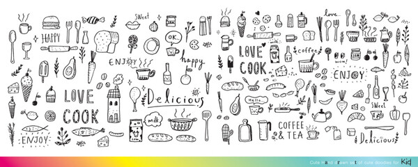 Food doodles,Foods doodles hand drawn sketchy vector symbols and objects
